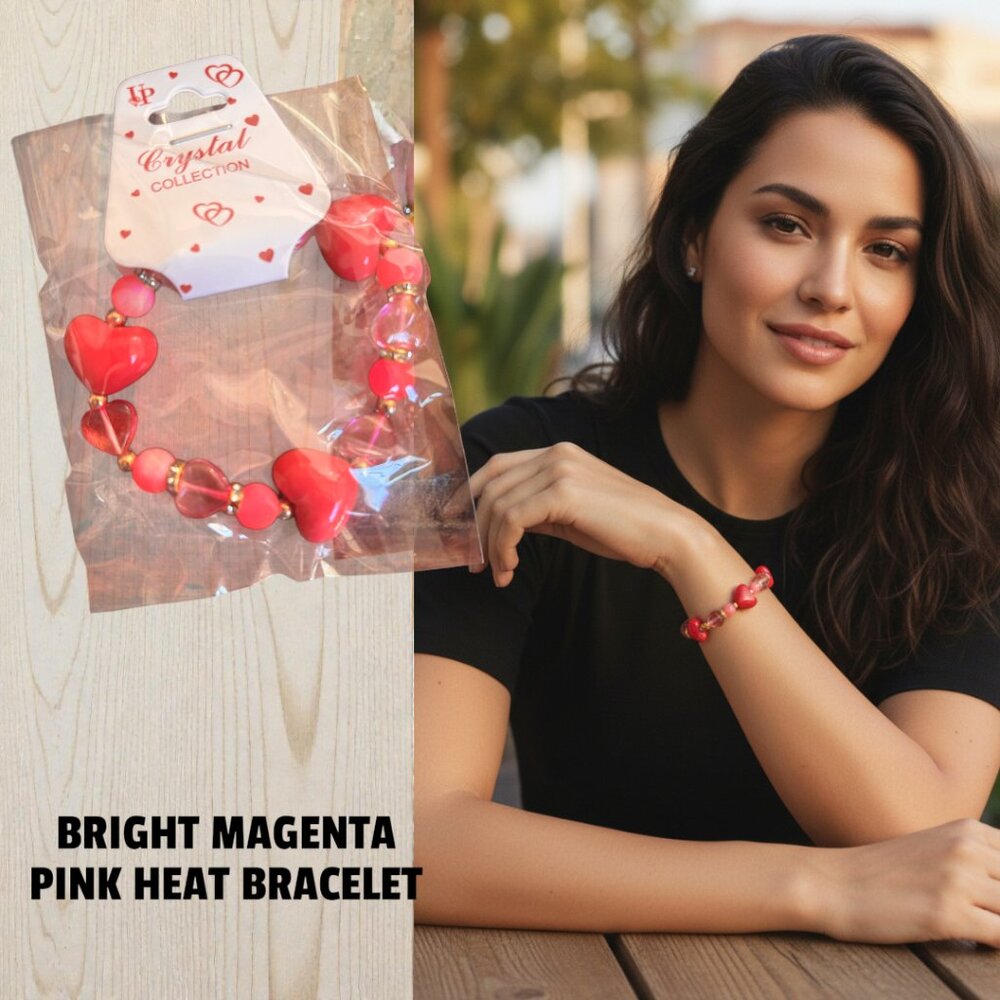 #3 HOT PINK VALENTINES HEARTS STRETCHY‎ BRACELET NEW IN PACKAGE